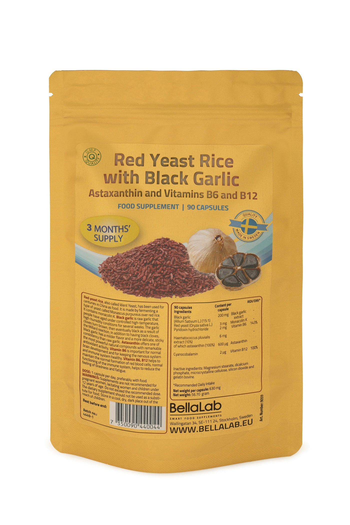 Lievito di riso rosso con aglio nero, astaxantina e vitamine B6 e B12