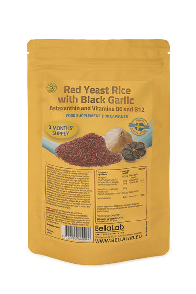Lievito di riso rosso con aglio nero, astaxantina e vitamine B6 e B12