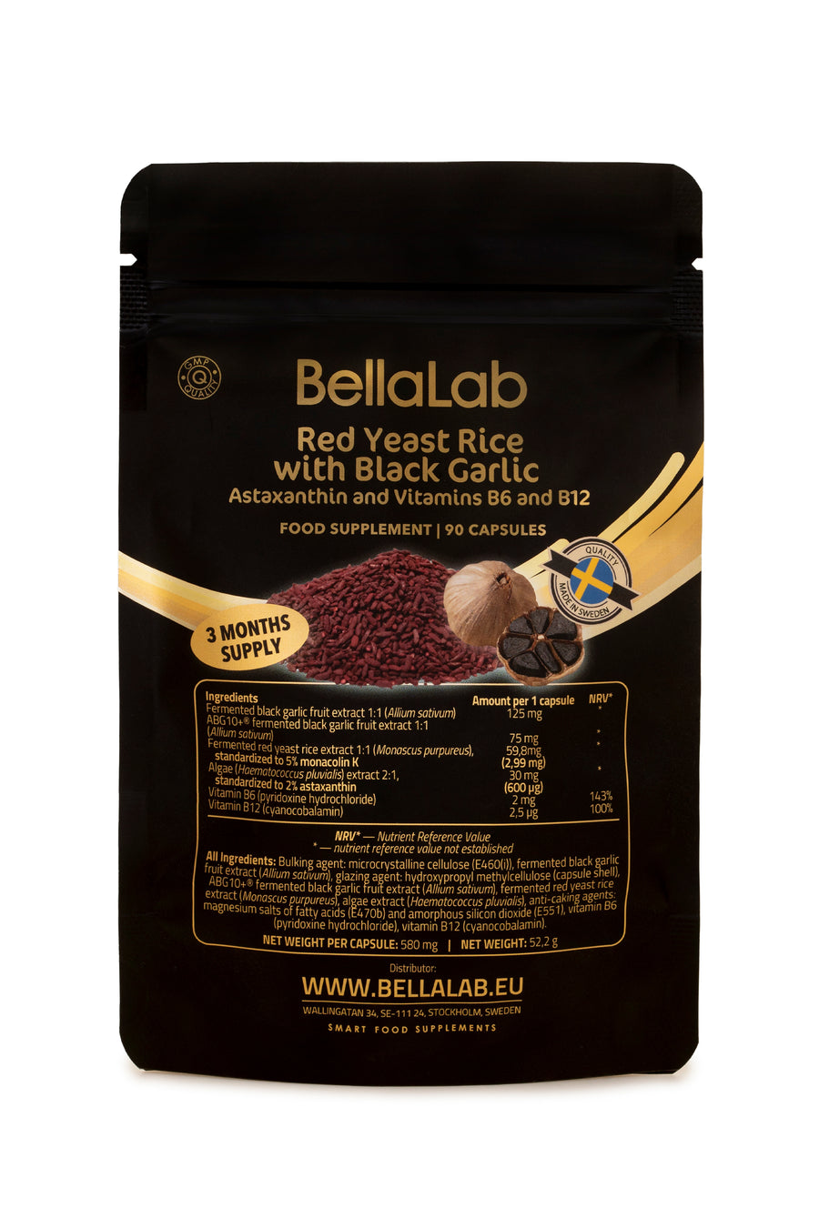 BellaLab Riso rosso fermentato con aglio nero - confezione da 90 capsule